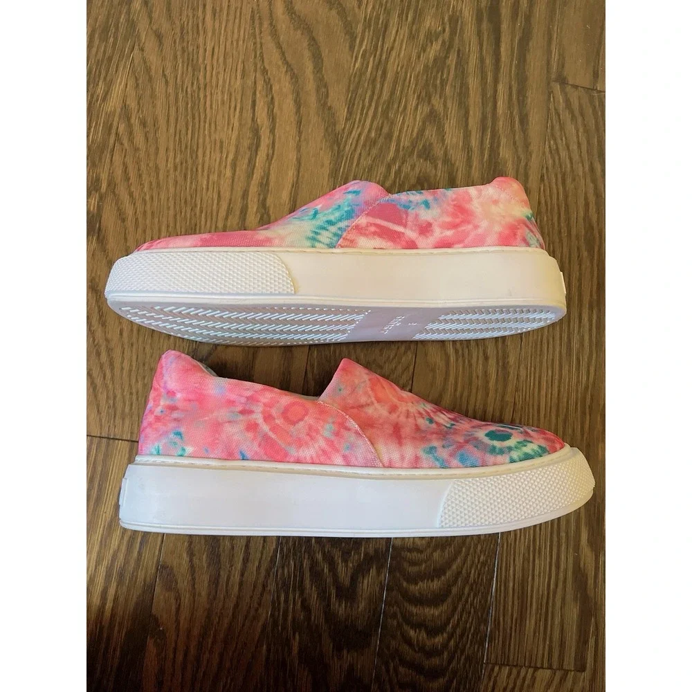 J/Slides dusty pink blue tie dye strech fabric platform sneaker women size 8